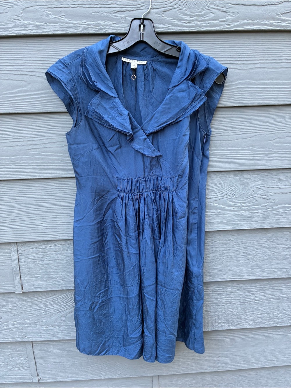 Twenty8Twelve Dusty Navy Blue Cap-Sleeve Gathered-Waist Midi Dress